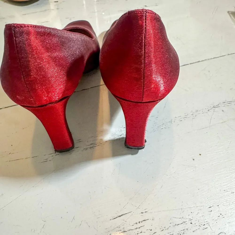 Kurt Geiger Red Shimmer Square Toe Block Heel Pumps Metallic Holiday Party 9.5